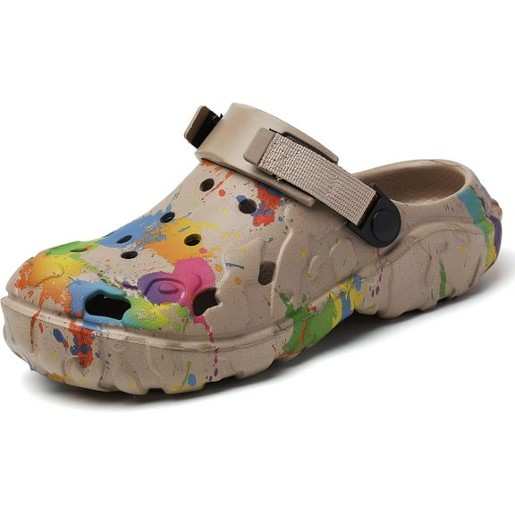 Men’s Color Splash EVA Clogs – Lightweight Breathable Slip On Garden Shoes with Adjustable Strap, Waterproof Anti-Slip Summer Sandals for Beach, Yard, and Everyday Wear
