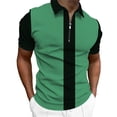 thumbnail image 1 of Men's Colorblock Lapel Short Sleeve Zipper Slim Fit Printed Golf Shirt Top, 1 of 3