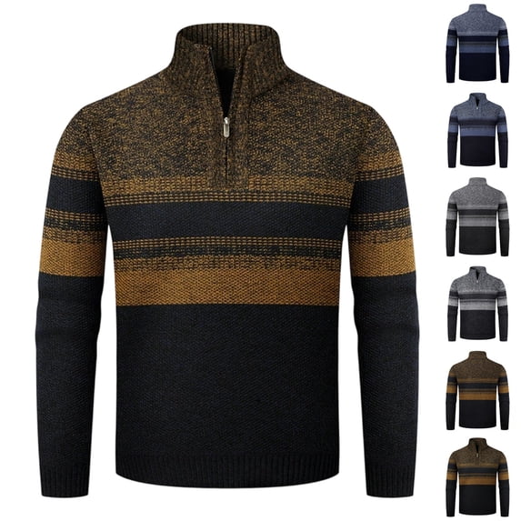 Men's Colorblock Quarter-Zip Pullovers, Relaxed Fit Soft Knit Sweaters Warm Tops for Fall Winter Casual Layering Blue XS-2XL by Zenithor