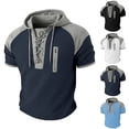 thumbnail image 1 of Men's Colorblock Short Sleeve Hoodie T-Shirt | Cotton Blend Pullover Hooded Top | Crewneck, Athletic Fit, Kangaroo Pocket | Breathable, Stretch Fabric | Casual Daily, | Zenithor,White 3XL, 1 of 9