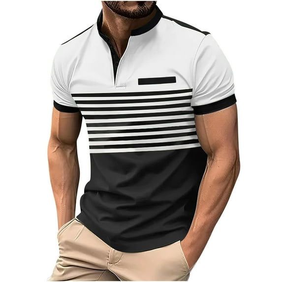 Men's Colorblock Striped Golf Shirts 2024 Casual Short Sleeve Tennis T-Shirt Slim Fit Summer Athletic Tee Tops
