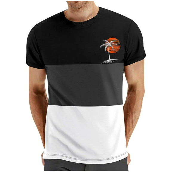 Men's Colorblock T Shirts Short Sleeve Tees Casual Work T-Shirt Loose Fitted Comfortable Shirt Palm Printing Summer Tee Top