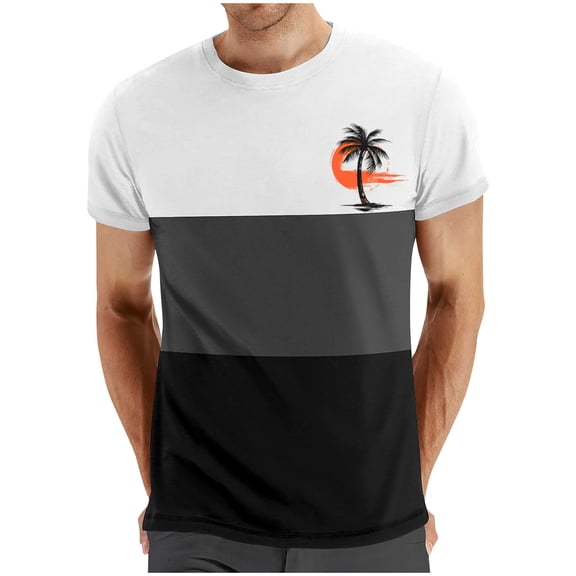 Men's Colorblock T Shirts Short Sleeve Tees Casual Work T-Shirt Loose Fitted Comfortable Shirt Palm Printing Summer Tee Top