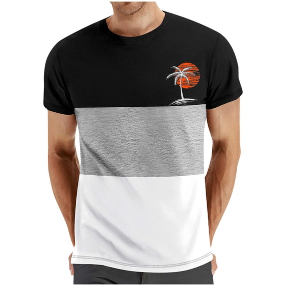Men's Colorblock T Shirts Short Sleeve Tees Casual Work T-Shirt Loose Fitted Comfortable Shirt Palm Printing Summer Tee Top