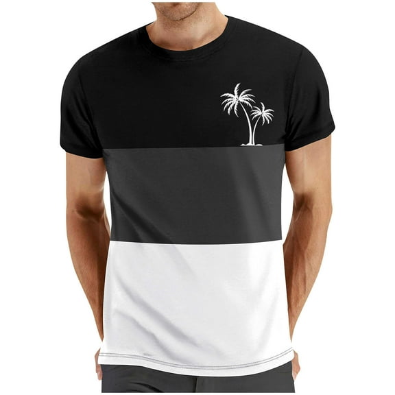Men's Colorblock T Shirts Short Sleeve Tees Casual Work T-Shirt Loose Fitted Comfortable Shirt Palm Printing Summer Tee Top