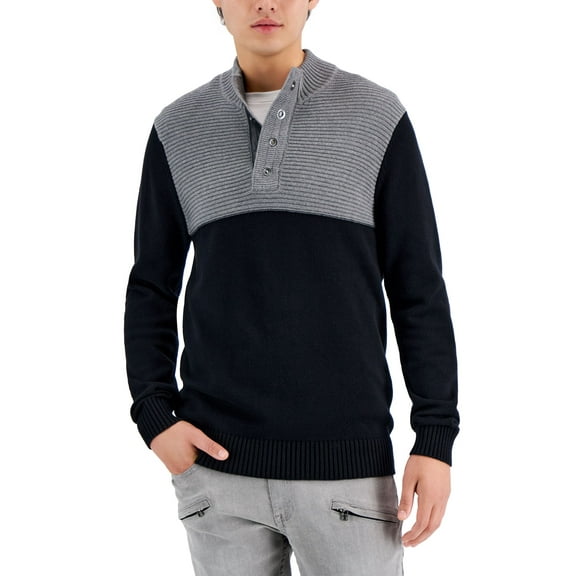 Men's Colorblocked Mock Neck Sweater Deep Black S