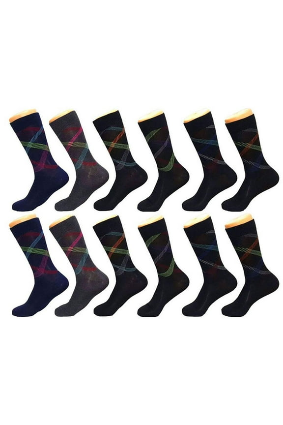 Men’s Colorful Casual Crew Dress Socks 12 Pack, Argyle, Striped, Solid Socks Size 10–13.