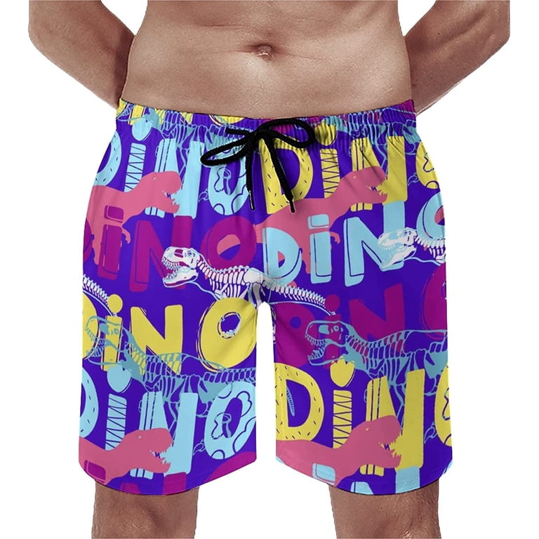 Men's Colorful-Dinosaur-Skeleton Swim Trunks Quick Dry Bathing