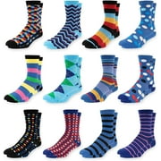 MITCH BOGEN Men's Colorful Dress Socks - Fun Patterned Funky Crew Socks For Men - 12 Pack