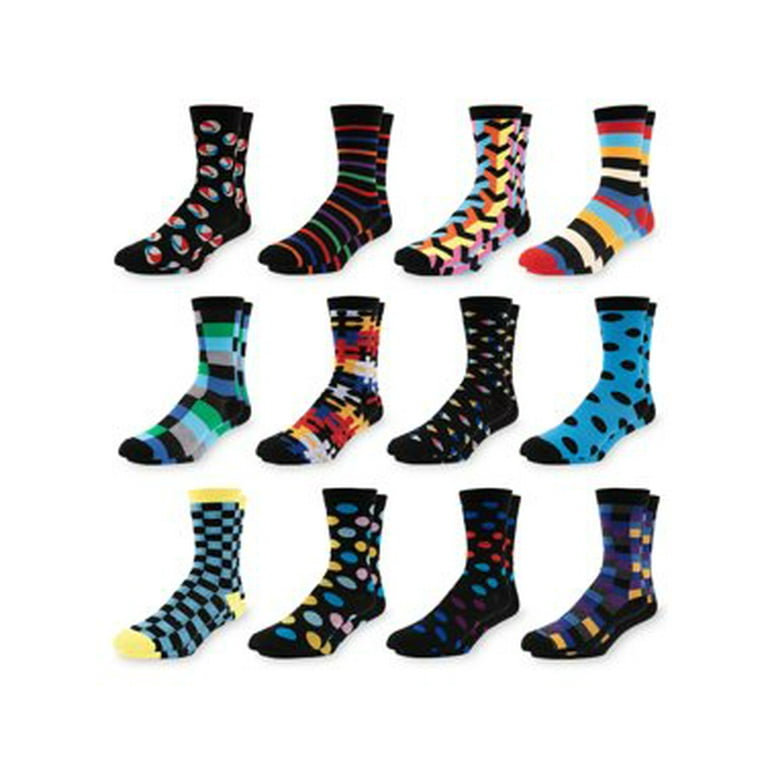 Men's Colorful Dress Socks - Fun Patterned Funky Crew Socks For Men - 12  Pack 
