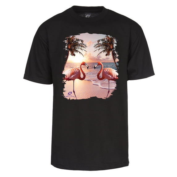 Men's Colorful Flamingo Palm Tree Beach T-Shirt, Black S