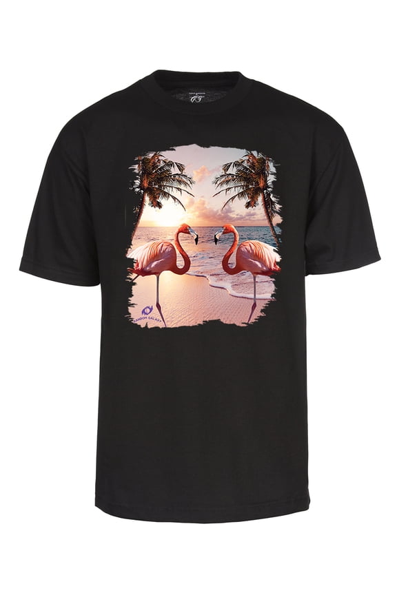 Men's Colorful Flamingo Palm Tree Beach T-Shirt, Black S