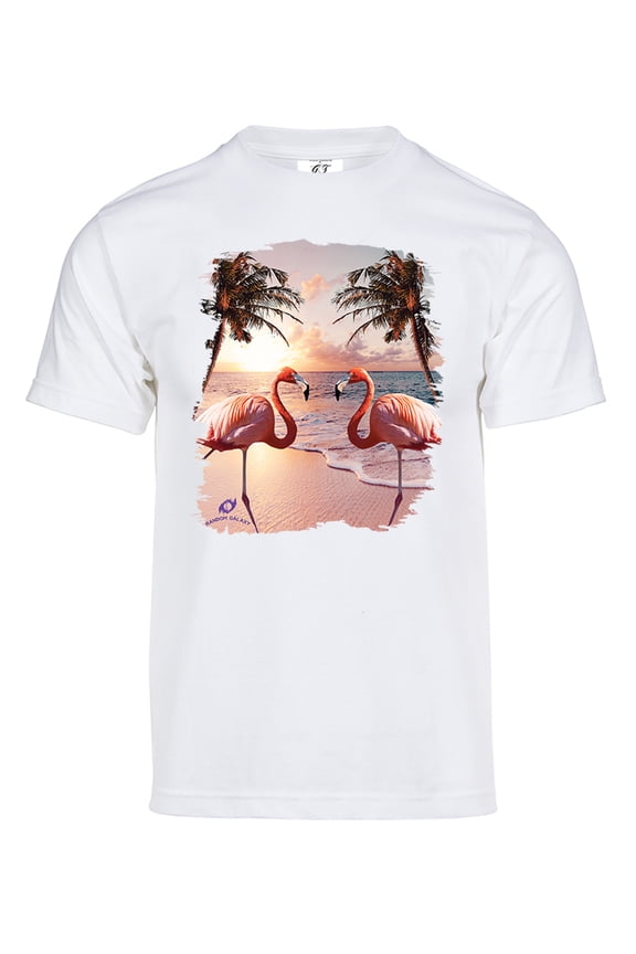 Men's Colorful Flamingo Palm Tree Beach T-Shirt, White M