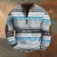thumbnail image 1 of Men's Colorful Patchwork Knitted Sweater, Casual Long Sleeve Pullover with Half-Zip and Elbow Patches, 1 of 4