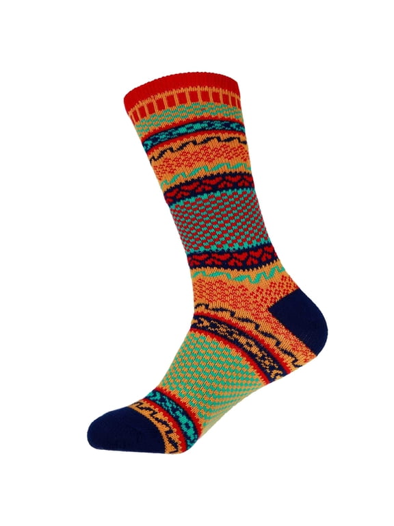 Men's Colorful Patterned Socks - Vintage Knitted Fashion Novelty Funky Crazy Designer Argyle Striped Dress Cotton Over the Calf Socks - Color 5 - Size Small - 1 Pair