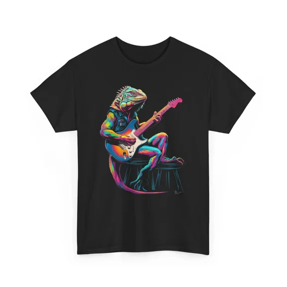 Men's Colorful Psychedelic Iguana Playing Guitar T-Shirt