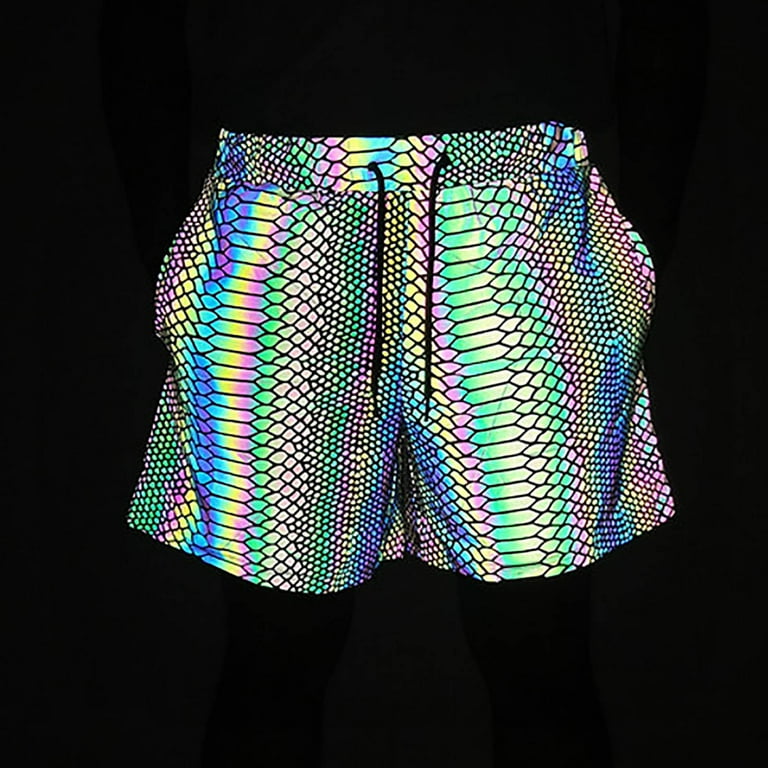 Men s Colorful Reflective Snake Skin Print Shorts Fitness Jogging Knit Breathable Yoga Sports Shorts Biker Shorts