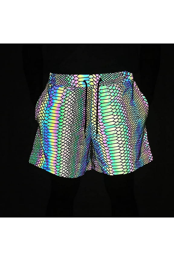 Men's Colorful Reflective Snake Skin Print Shorts Fitness Jogging Knit Breathable Yoga Sports Shorts Biker Shorts