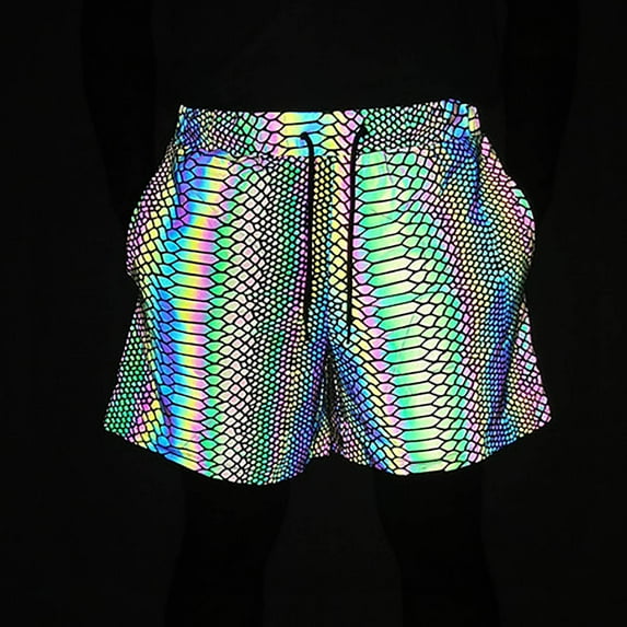Men's Colorful Reflective Snake Skin Print Shorts Fitness Jogging Knit Breathable Yoga Sports Shorts Biker Shorts