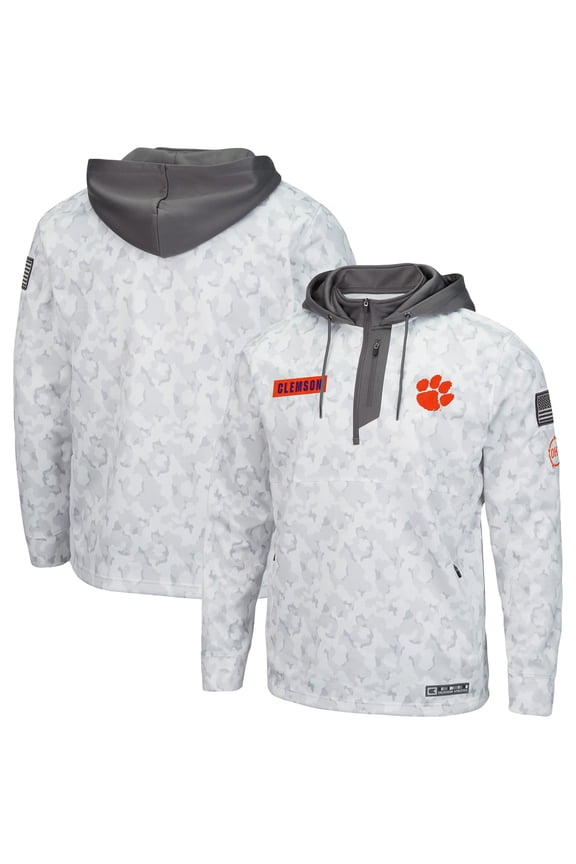 Men's Colosseum Arctic Camo Clemson Tigers OHT Military Appreciation Quarter-Zip Hoodie