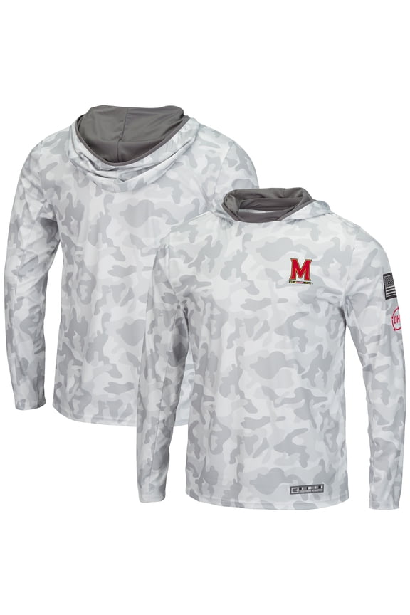Men's Colosseum Arctic Camo Maryland Terrapins OHT Military Appreciation Long Sleeve Hoodie Top