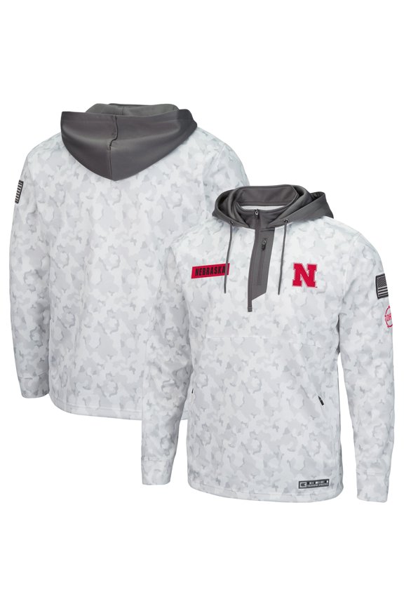 Men's Colosseum Arctic Camo Nebraska Huskers OHT Military Appreciation Quarter-Zip Hoodie