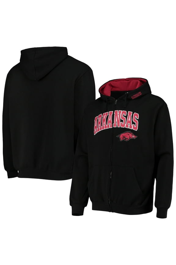Men's Colosseum Black Arkansas Razorbacks Arch & Logo 3.0 Full-Zip Hoodie