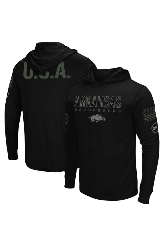 Men's Colosseum Black Arkansas Razorbacks OHT Military Appreciation Hoodie Long Sleeve T-Shirt