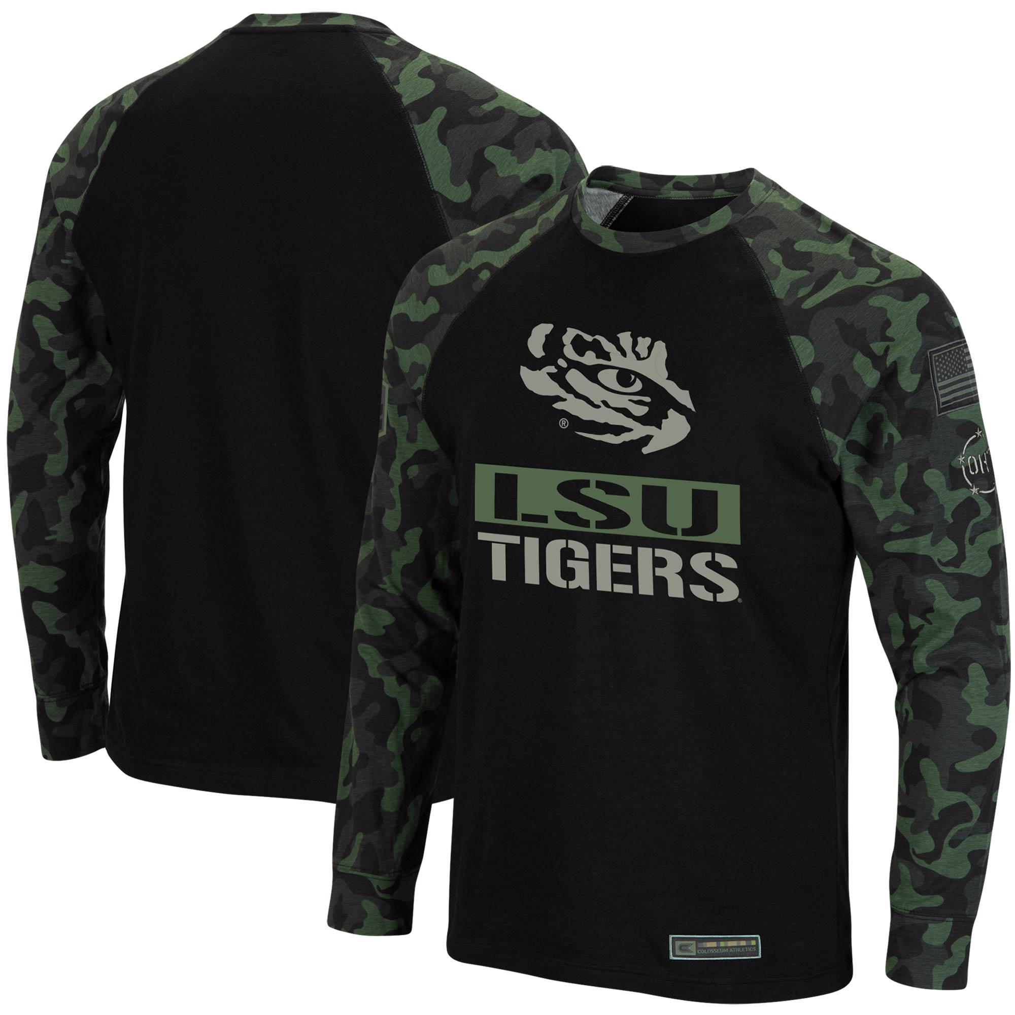 Men's Colosseum Black/Camo LSU Tigers OHT Military Appreciation Big & Tall Raglan Long Sleeve T-Shirt - image 1 of 4