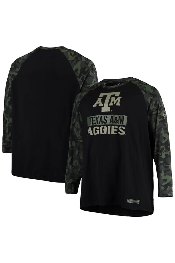 Men's Colosseum Black/Camo Texas A&M Aggies OHT Military Appreciation Big & Tall Raglan Long Sleeve T-Shirt