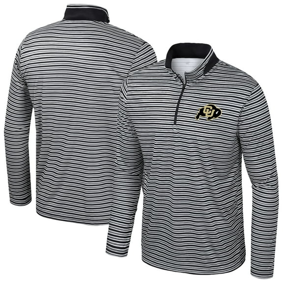 Men's Colosseum Black Colorado Buffaloes Striped Quarter-Zip Top