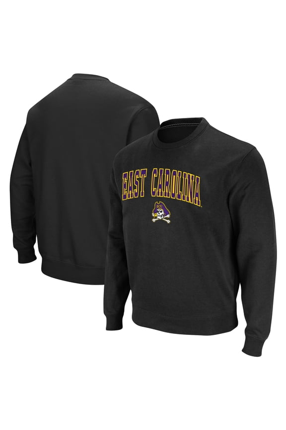 Men's Colosseum Black ECU Pirates Arch & Logo Tackle Twill Pullover Sweatshirt