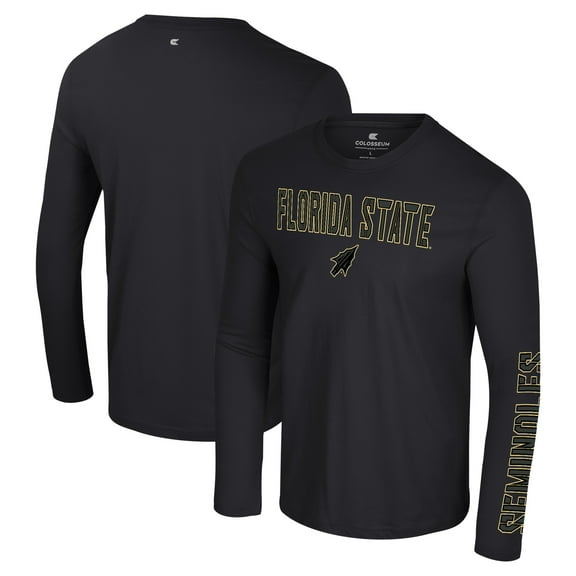 Men's Colosseum Black Florida State Seminoles Color Pop Active Blend 2-Hit Long Sleeve T-Shirt