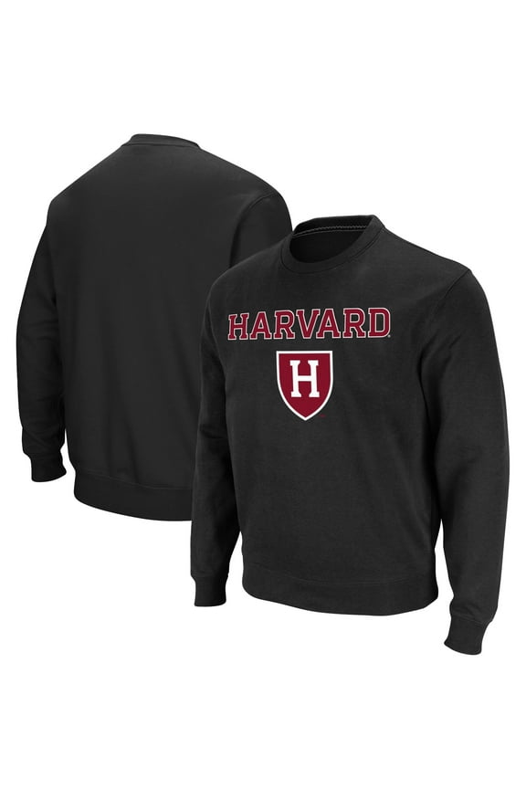 Men's Colosseum Black Harvard Crimson Team Arch & Logo Tackle Twill Pullover Sweatshirt