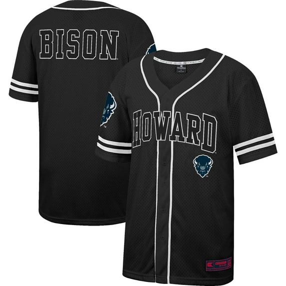 Men's Colosseum Black Howard Bison Free Spirited Mesh Button-Up Baseball Jersey
