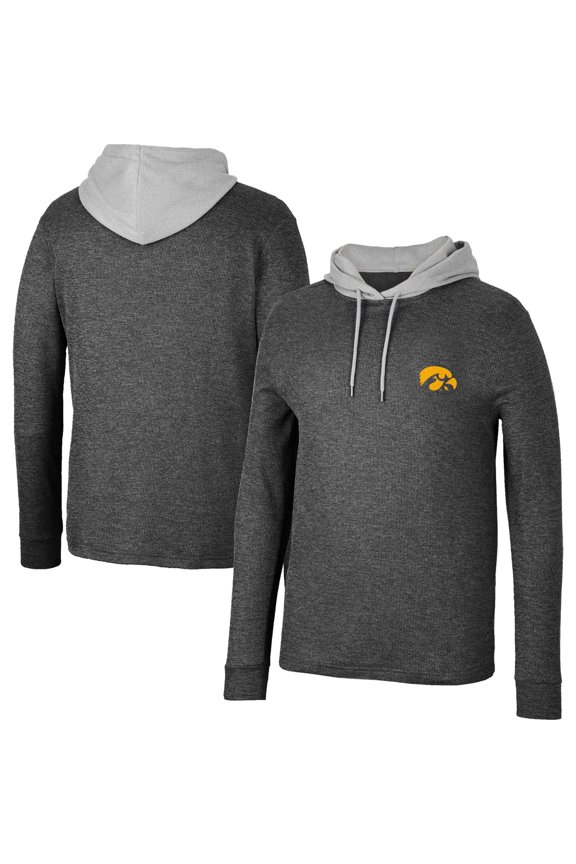 Men's Colosseum Black Iowa Hawkeyes Ballot Waffle-Knit Thermal Long Sleeve Hoodie T-Shirt