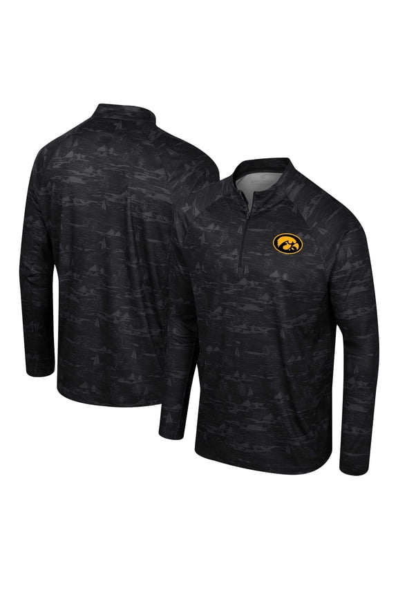 Men's Colosseum Black Iowa Hawkeyes Carson Raglan Quarter-Zip Jacket