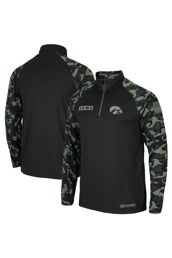 Men's Colosseum Black Iowa Hawkeyes OHT Military Appreciation Take Flight Raglan Quarter-Zip Jacket