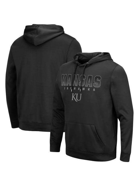 Men's Colosseum Black Kansas Jayhawks Blackout 3.0 Pullover Hoodie