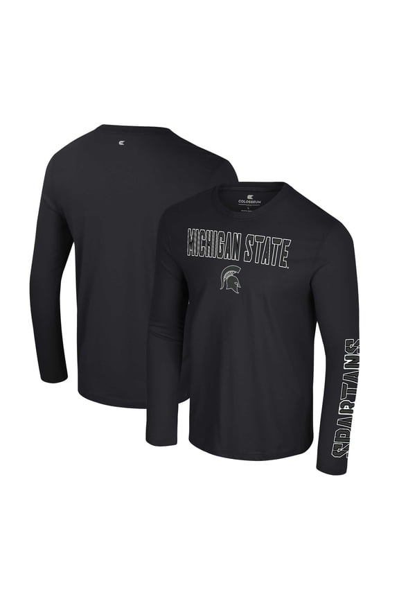 Men's Colosseum Black Michigan State Spartans Color Pop Active Blend 2-Hit Long Sleeve T-Shirt