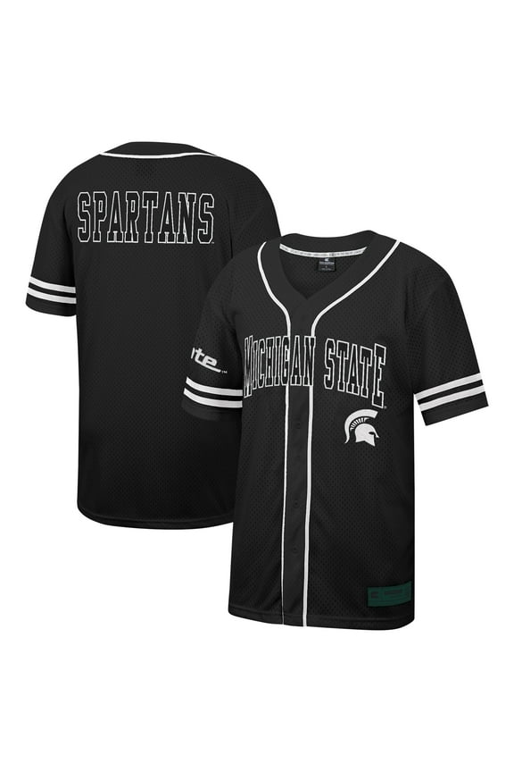 Men's Colosseum Black Michigan State Spartans Free Spirited Mesh Button-Up Baseball Jersey