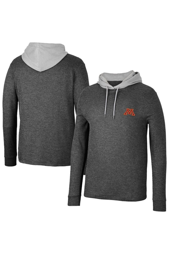 Men's Colosseum Black Minnesota Golden Gophers Ballot Waffle-Knit Thermal Long Sleeve Hoodie T-Shirt