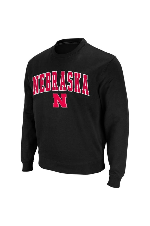 Men's Colosseum Black Nebraska Huskers Arch & Logo Crew Neck Sweatshirt