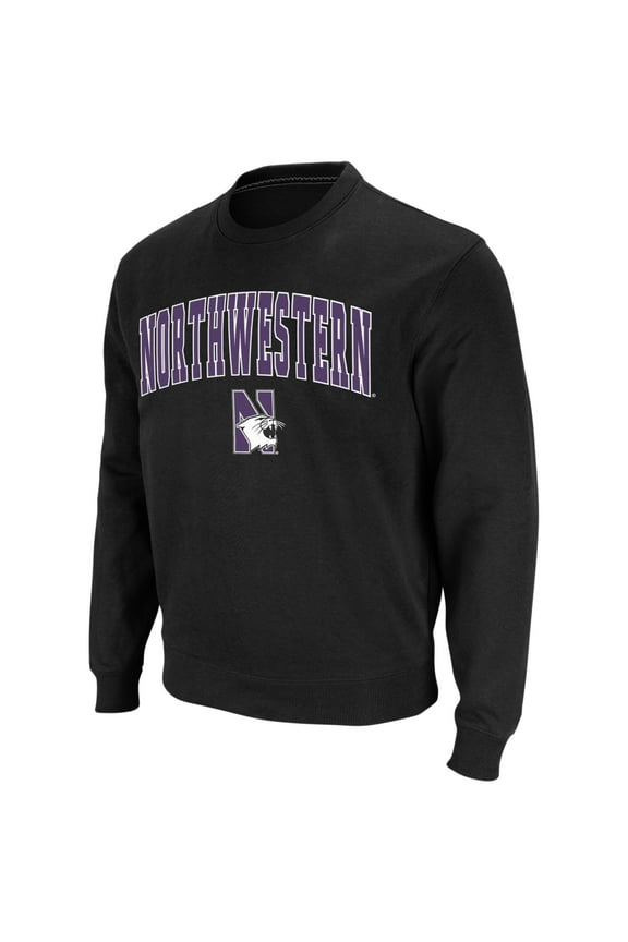 Men's Colosseum Black Northwestern Wildcats Arch & Logo Crew Neck Sweatshirt