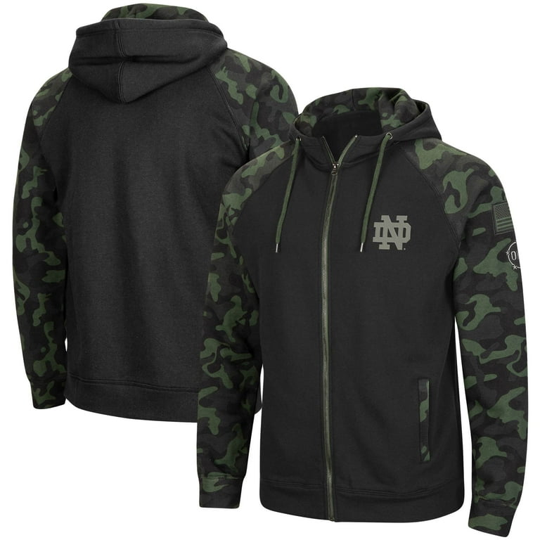 Men s Colosseum Black Notre Dame Fighting Irish OHT Military Appreciation Camo Raglan Full Zip Hoodie Walmart
