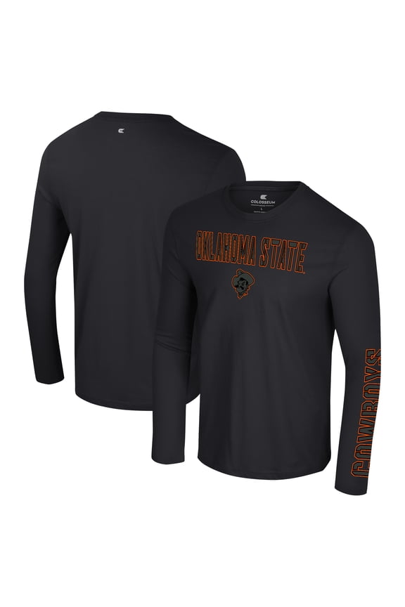 Men's Colosseum Black Oklahoma State Cowboys Color Pop Active Blend 2-Hit Long Sleeve T-Shirt