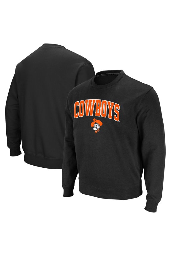 Men's Colosseum Black Oklahoma State Cowboys Team Arch & Logo Tackle Twill Pullover Sweatshirt