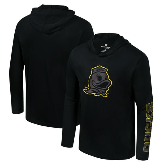 Men's Colosseum Black Oregon Ducks Color Pop Active Blend 2-Hit Long Sleeve Hooded T-Shirt