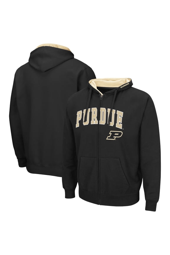 Men's Colosseum Black Purdue Boilermakers Arch & Logo 3.0 Full-Zip Hoodie