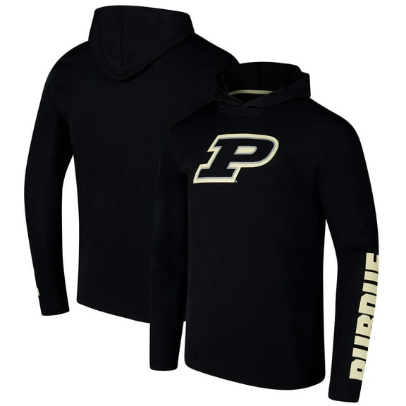 Men's Colosseum Black Purdue Boilermakers Logo Lockup Active Blend Long Sleeve T-Shirt Hoodie
